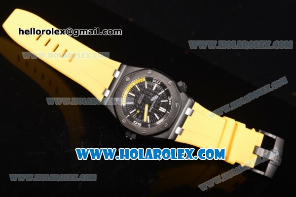 Audemars Piguet Royal Oak Offshore Diver Clone AP Calibre 3120 Automatic PVD Case with Black Dial Yellow Rubber Strap and White Stick Markers (EF) - Click Image to Close